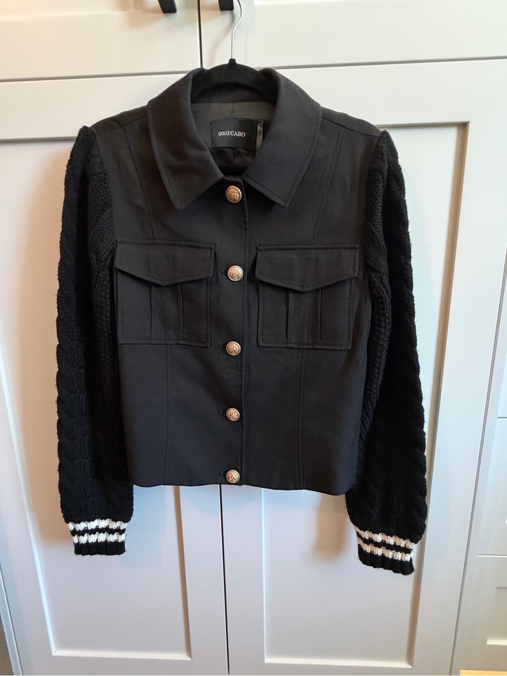Dolce Cabo Black Jacket with Cable Knit Sleeves